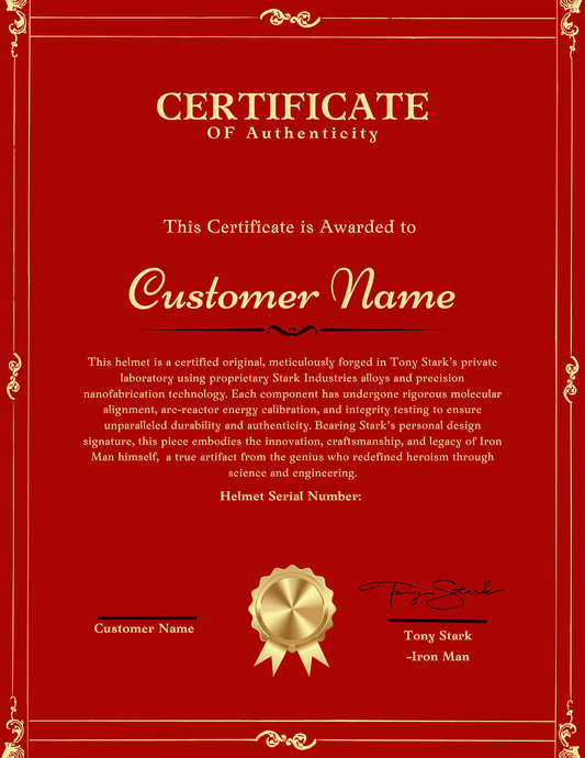 Digital Certificate of Authenticity Signed by Tony Stark